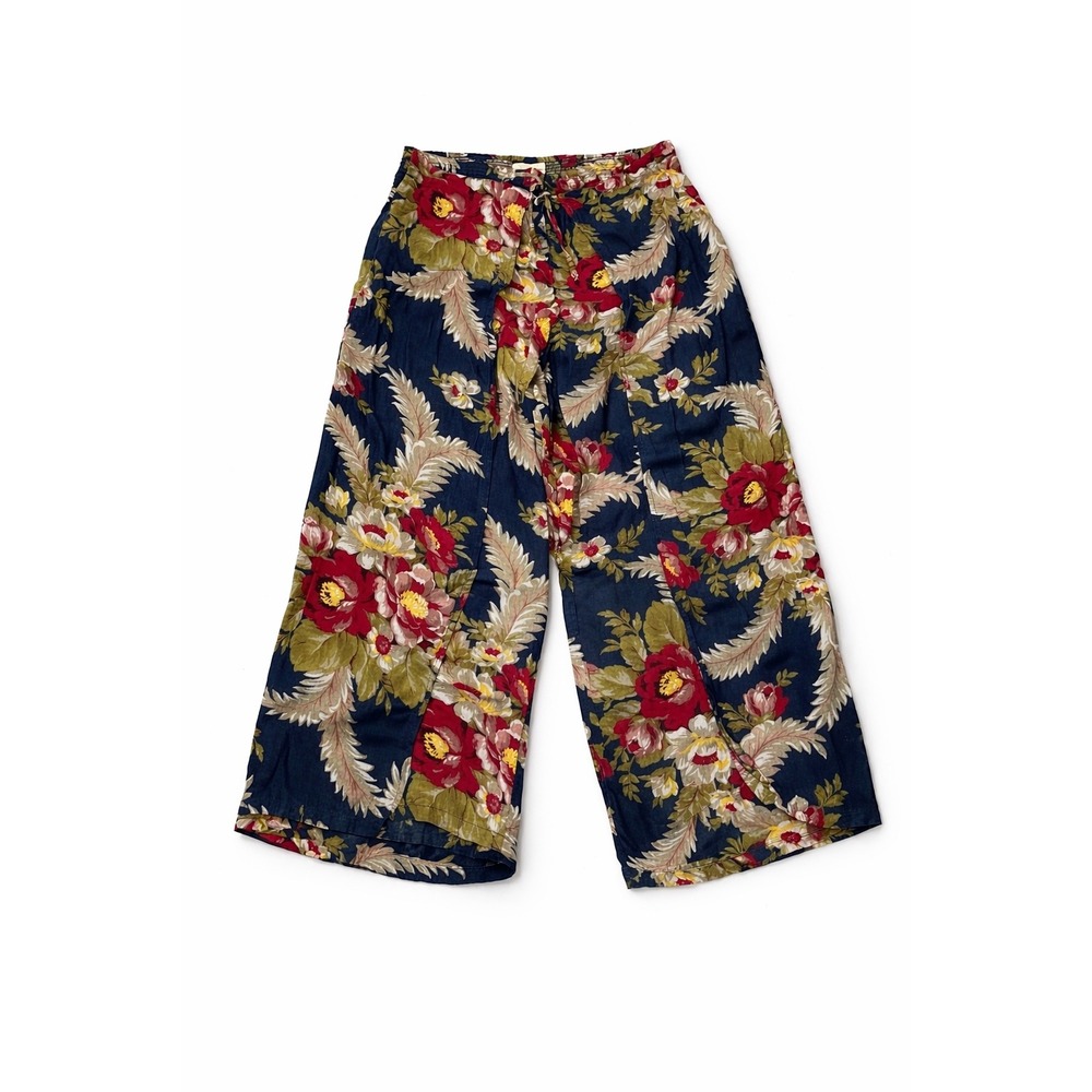 Vintage Denim Supply Ralph Lauren Floral Wrap Wide Leg Boho‎ Tie Waist Pants S/P